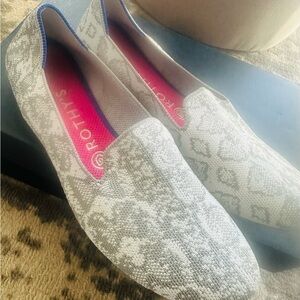 Rothy's Almond Loafers in grey snake print
